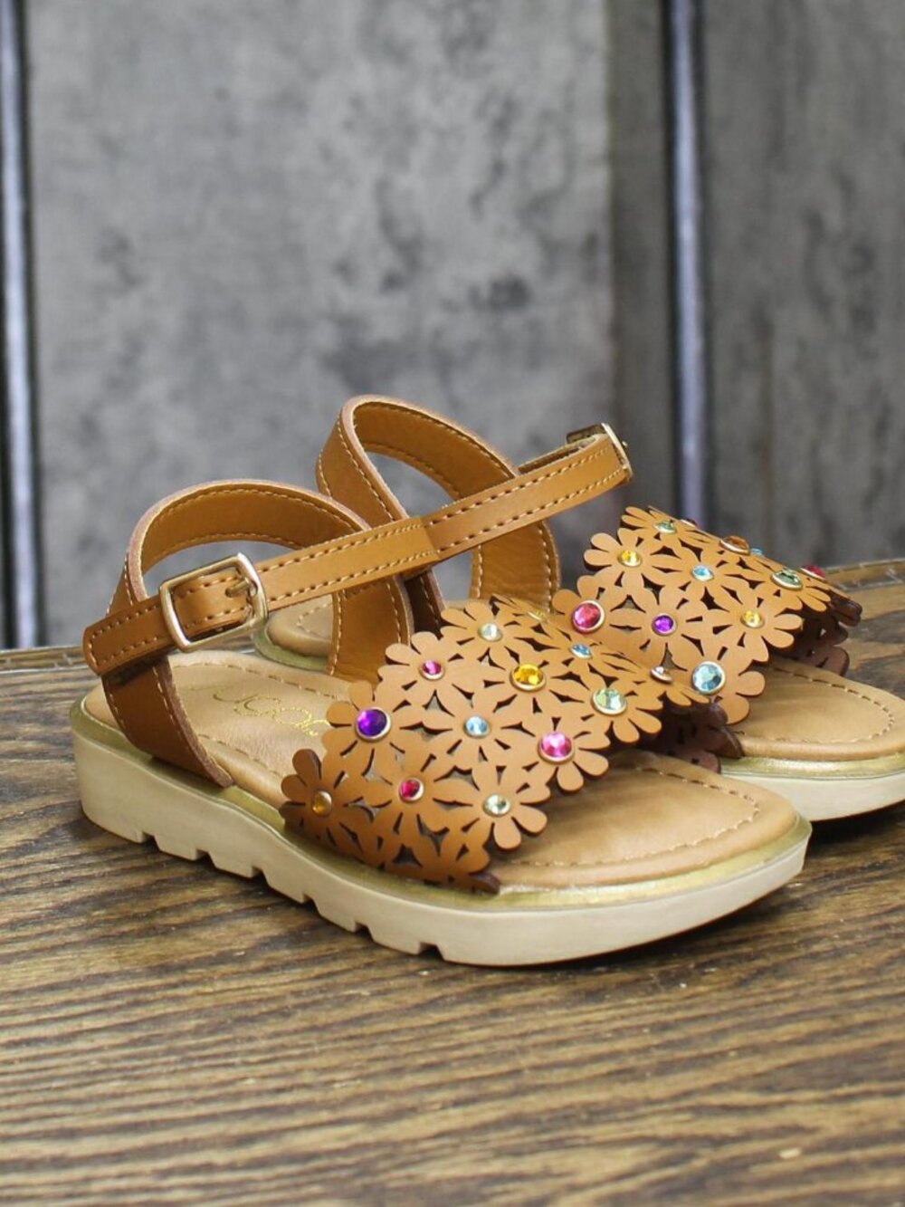 Sugar Toddler Girls Ainslie Open Toe Embellished Sandals AINSLIE R Tan Brown 7T